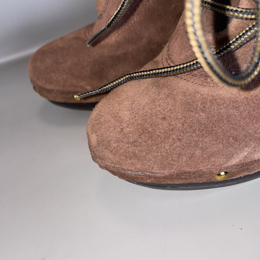 BCBG Suede Shearling Lace Up Platform Ankle Boots High Heel Size 8 - Picture 6 of 9